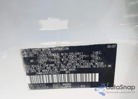 2007 Toyota Rav4 Limited V6 z USA, uszkodzony, nr VIN JTMBK34VX75034227